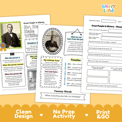 Dr. Daniel Hale Williams Famous People Research Page Worksheets and Biography Activity