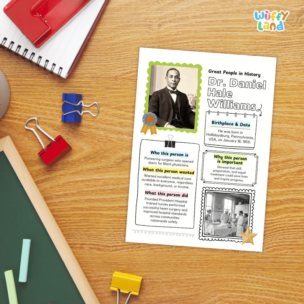 Dr. Daniel Hale Williams Famous People Research Page Worksheets and Biography Activity