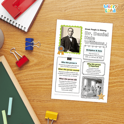 Dr. Daniel Hale Williams Famous People Research Page Worksheets and Biography Activity