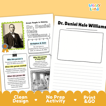 Dr. Daniel Hale Williams Famous People Research Page Worksheets and Biography Activity