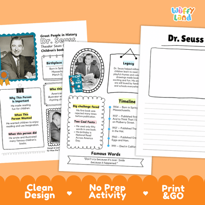 Dr. Seuss Famous People Biography Research Pages and Worksheets