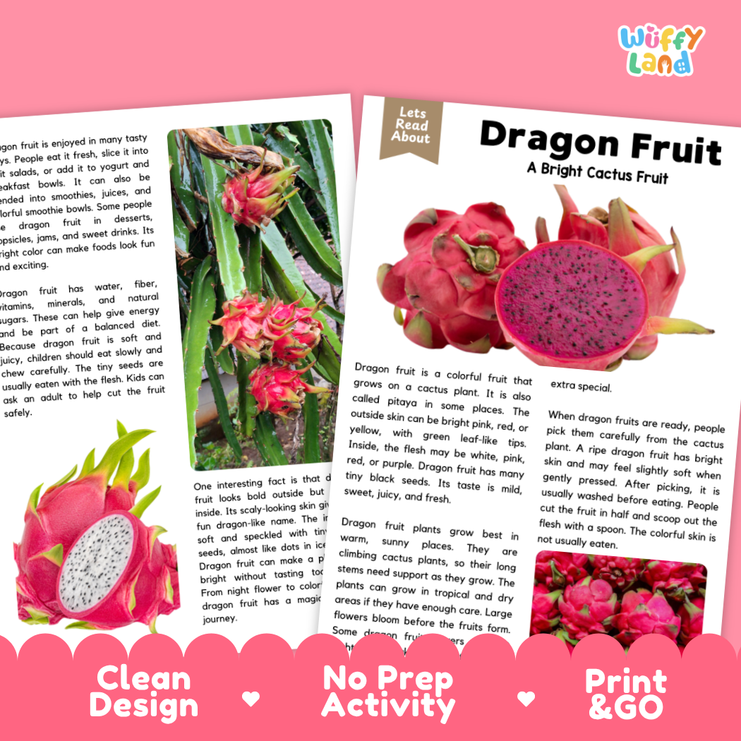 Teacher answer key page showing complete question solutions for Dragon Fruit nature and science reading comprehension practice