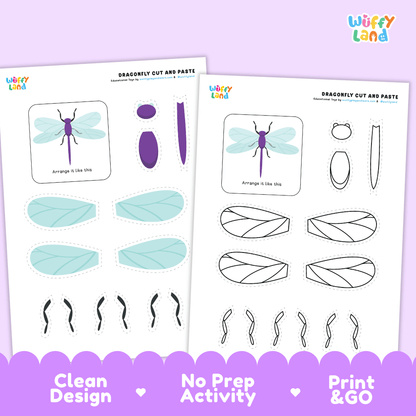 Dragonfly Cut and Paste Craft and Coloring Activity Worksheets