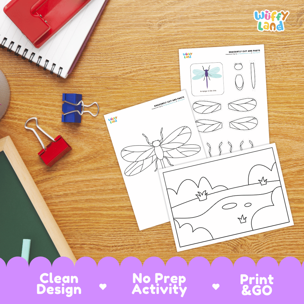 Dragonfly Cut and Paste Craft and Coloring Activity Worksheets