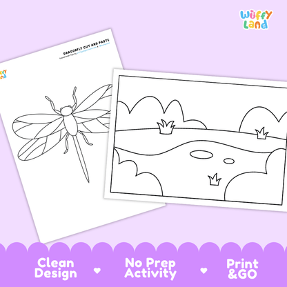 Dragonfly Cut and Paste Craft and Coloring Activity Worksheets