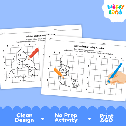 Winter Grid Drawing Activity Worksheets