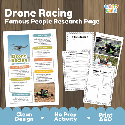 Drone Racing Sport Research Project Worksheets and Fact Sheet