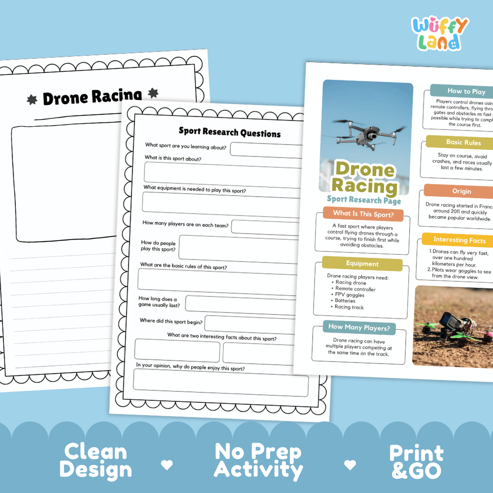 Drone Racing Sport Research Project Worksheets and Fact Sheet