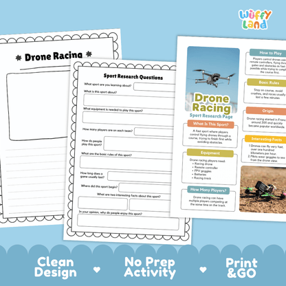 Drone Racing Sport Research Project Worksheets and Fact Sheet