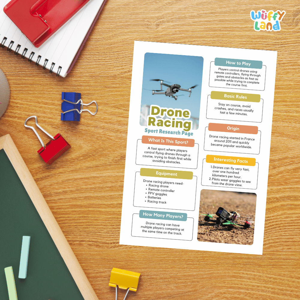 Drone Racing Sport Research Project Worksheets and Fact Sheet