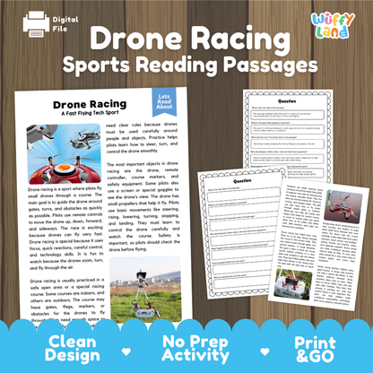 Drone Racing Sports Reading Passages Worksheets and Comprehension Activity
