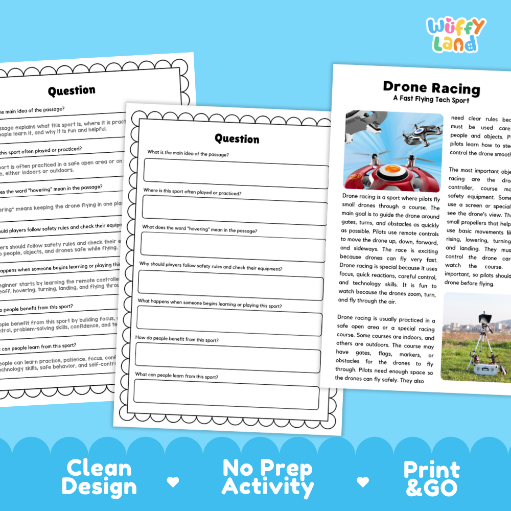 Drone Racing Sports Reading Passages Worksheets and Comprehension Activity