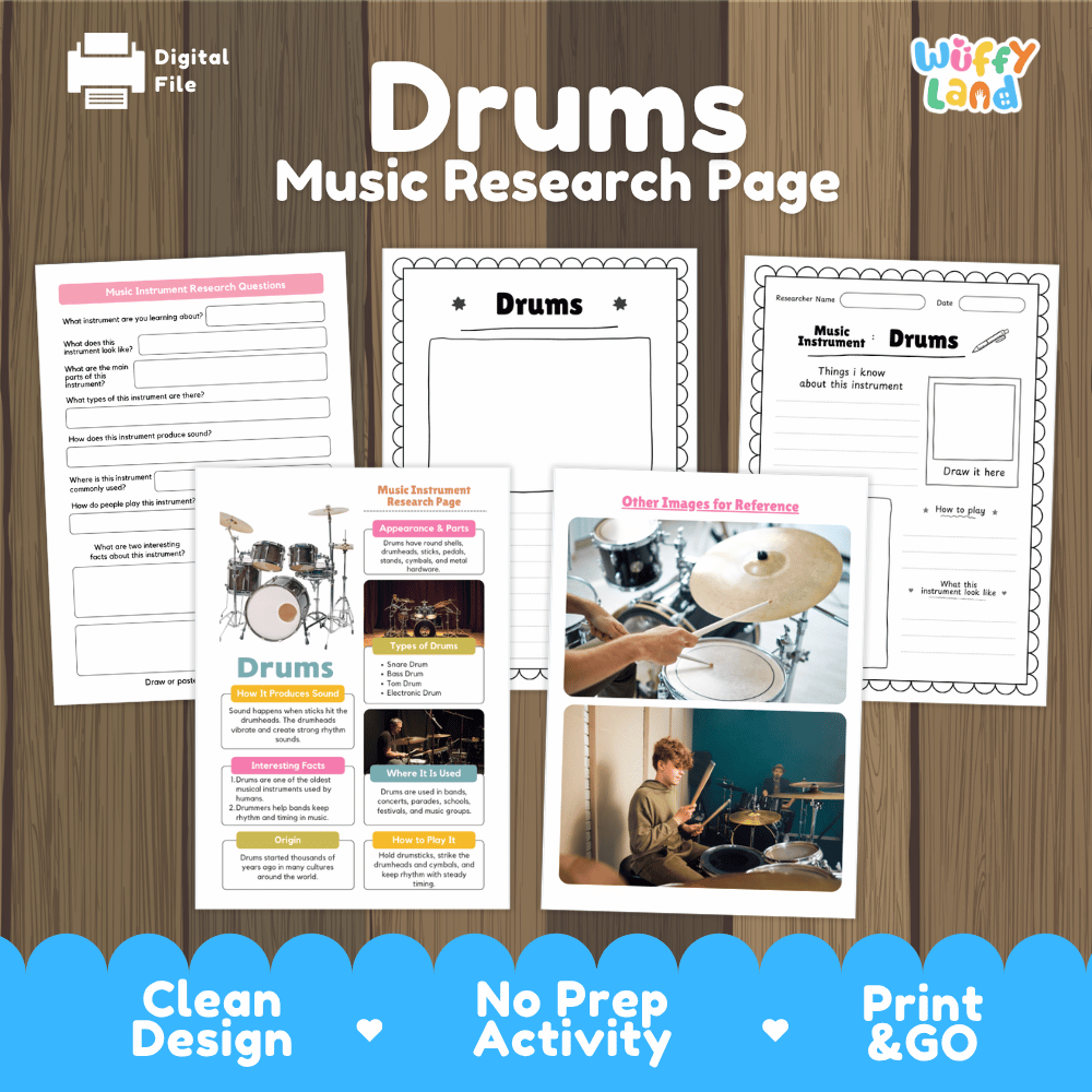 Drums Music Research Page Worksheets