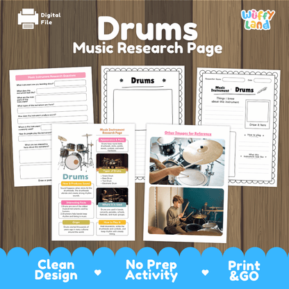 Drums Music Research Page Worksheets