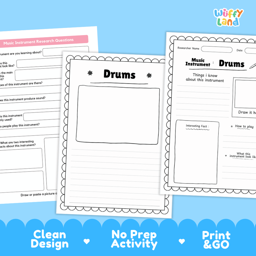 Drums Music Research Page Worksheets