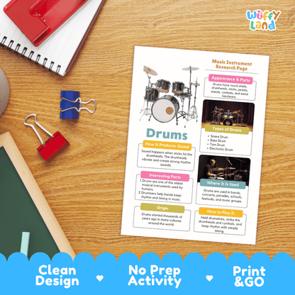 Drums Music Research Page Worksheets