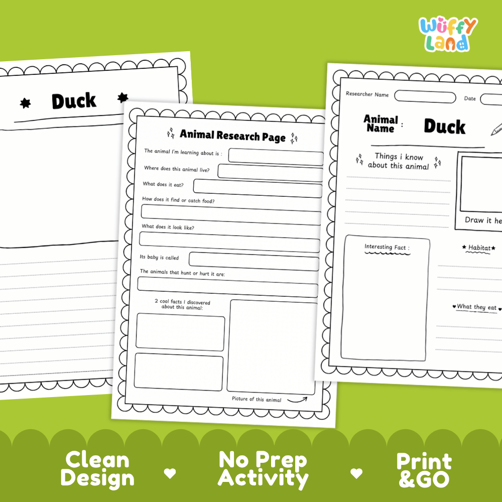 Duck Animal Research Page Graphic Organizers and Worksheets