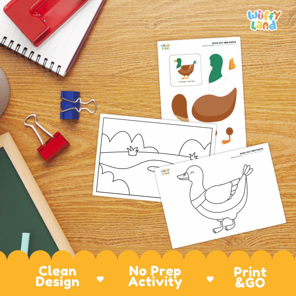 Duck Cut and Paste Craft and Coloring Activity Worksheets