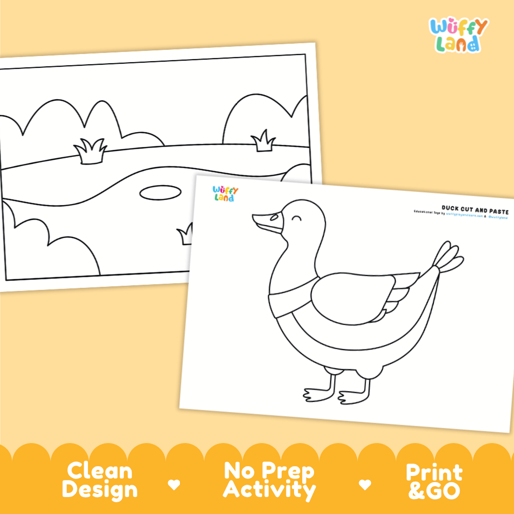 Duck Cut and Paste Craft and Coloring Activity Worksheets