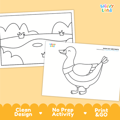 Duck Cut and Paste Craft and Coloring Activity Worksheets