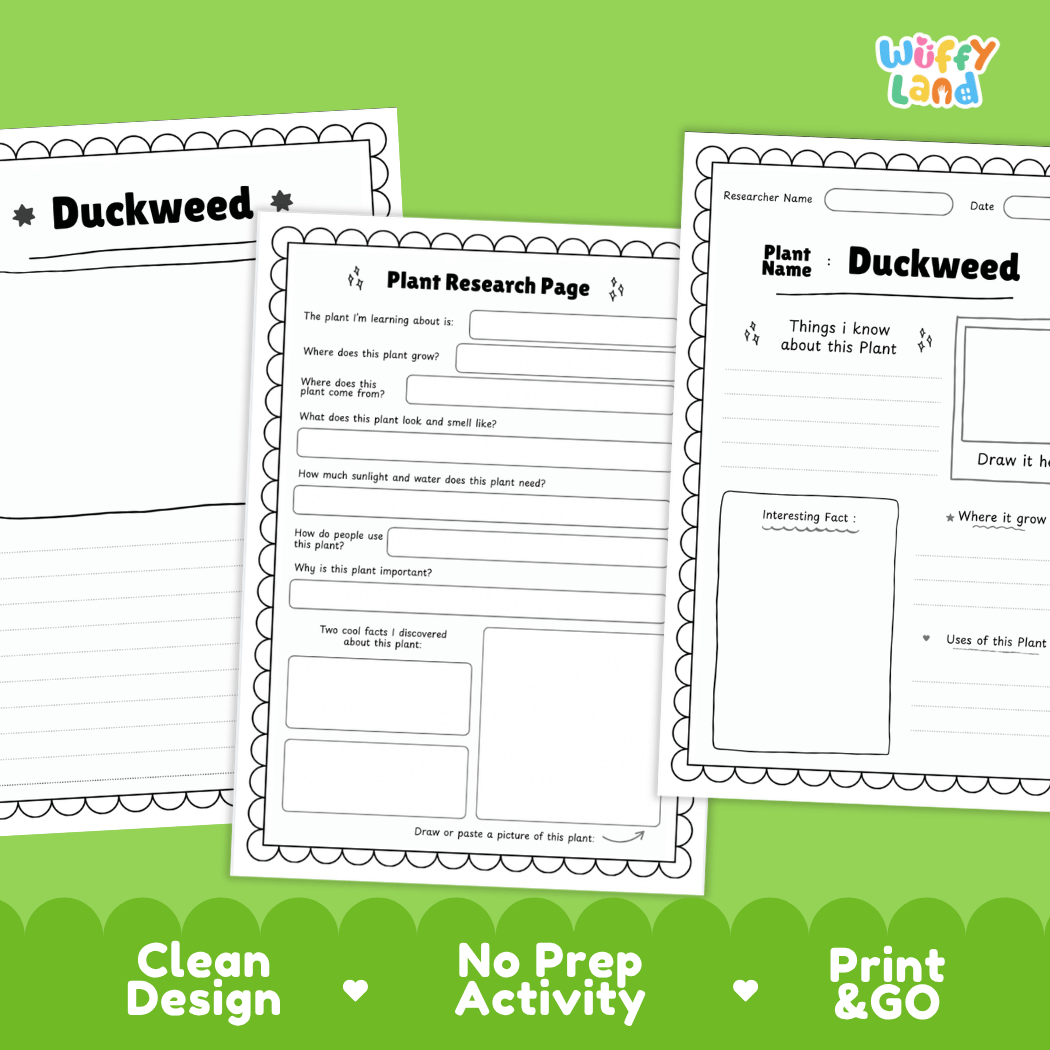 Duckweed Plant Research Pages and Worksheets