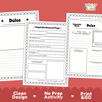 Dulse Vegetable Research Page Worksheets and Fact Sheet
