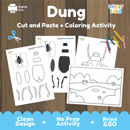 Dung Beetle Cut and Paste Craft and Coloring Activity Worksheets