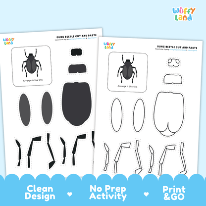 Dung Beetle Cut and Paste Craft and Coloring Activity Worksheets