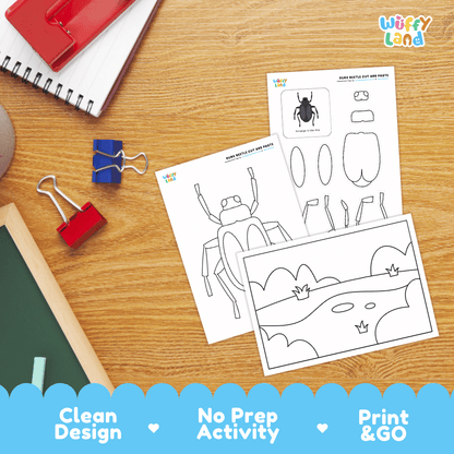 Dung Beetle Cut and Paste Craft and Coloring Activity Worksheets