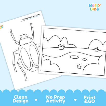 Dung Beetle Cut and Paste Craft and Coloring Activity Worksheets
