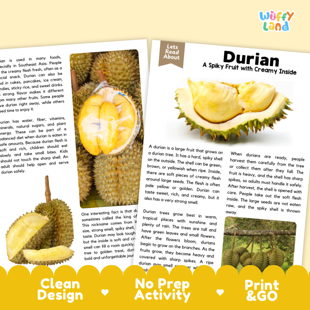Teacher answer key page showing complete question solutions for Durian nature and science reading comprehension practice
