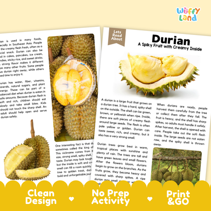 Teacher answer key page showing complete question solutions for Durian nature and science reading comprehension practice