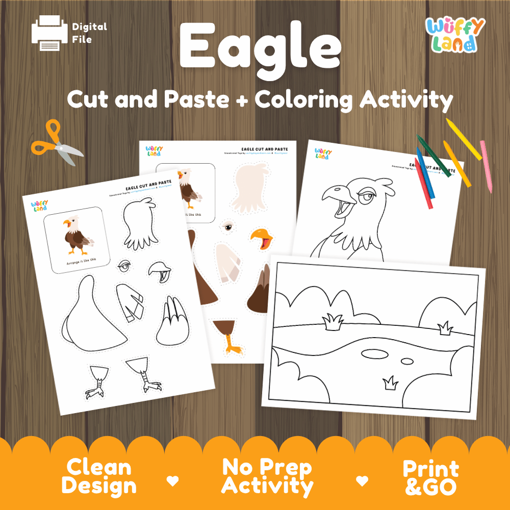 Eagle Cut and Paste Craft and Coloring Activity Worksheets