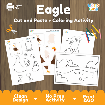 Eagle Cut and Paste Craft and Coloring Activity Worksheets