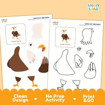 Eagle Cut and Paste Craft and Coloring Activity Worksheets
