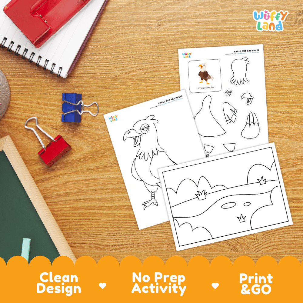 Eagle Cut and Paste Craft and Coloring Activity Worksheets