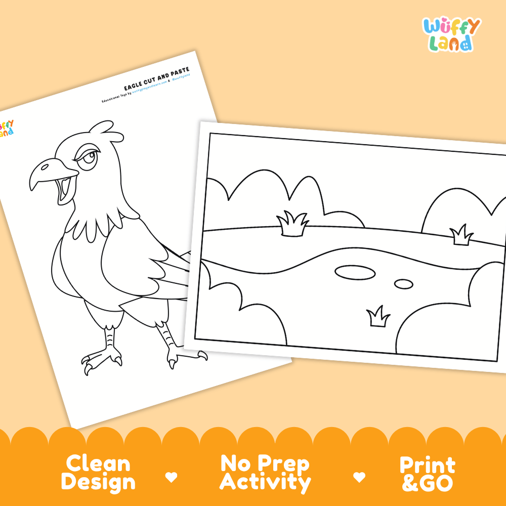 Eagle Cut and Paste Craft and Coloring Activity Worksheets