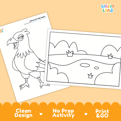 Eagle Cut and Paste Craft and Coloring Activity Worksheets
