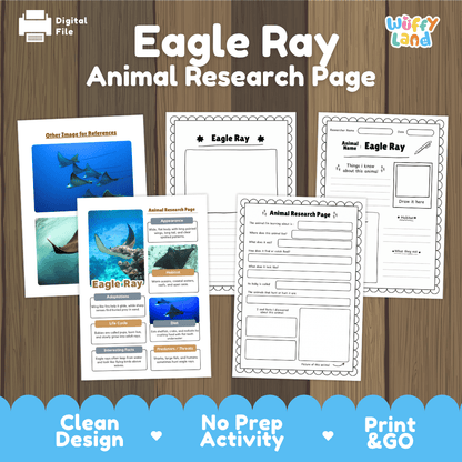 Eagle Ray Animal Research Page Project Worksheets and Fact Sheet