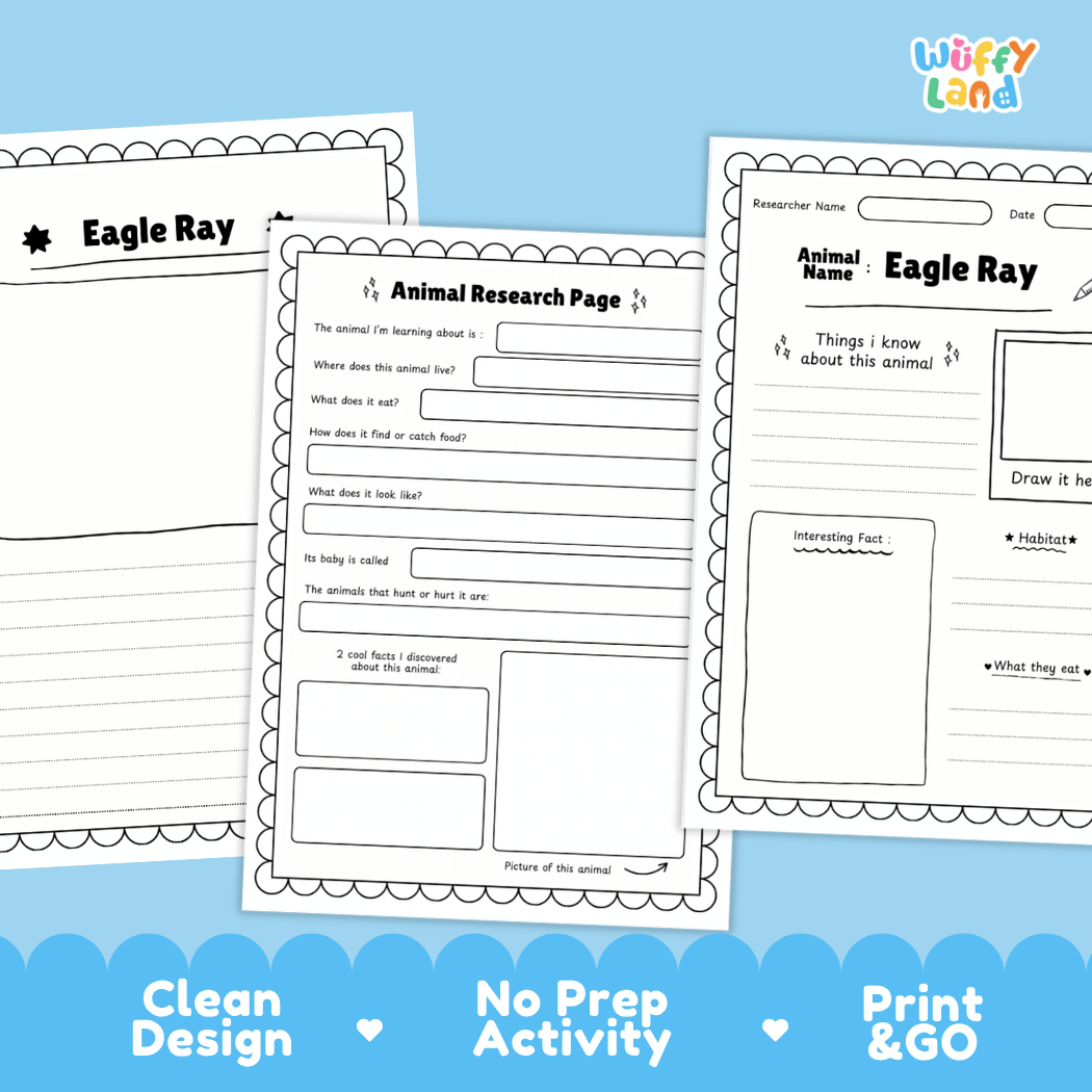 Eagle Ray Animal Research Page Project Worksheets and Fact Sheet