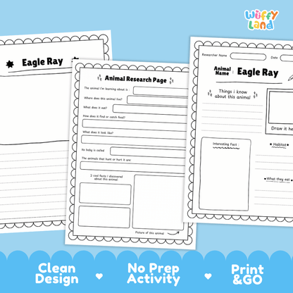Eagle Ray Animal Research Page Project Worksheets and Fact Sheet