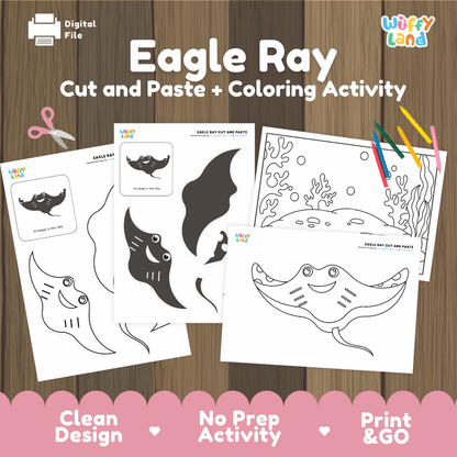 Eagle Ray Cut and Paste Craft and Coloring Activity Worksheets