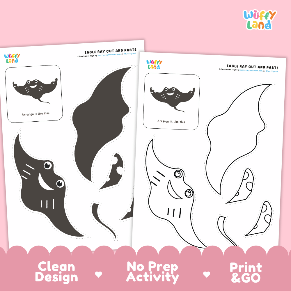 Eagle Ray Cut and Paste Craft and Coloring Activity Worksheets