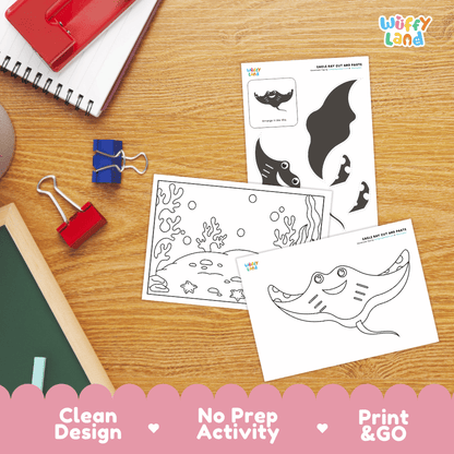 Eagle Ray Cut and Paste Craft and Coloring Activity Worksheets