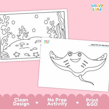 Eagle Ray Cut and Paste Craft and Coloring Activity Worksheets