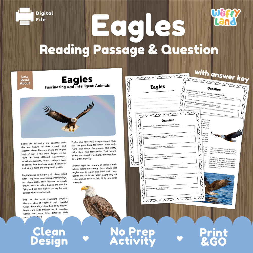 Eagles Reading Passage and Comprehension Questions Worksheets with Answer Key