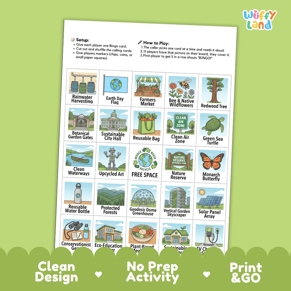 Earth Day Bingo Game Printable Activity