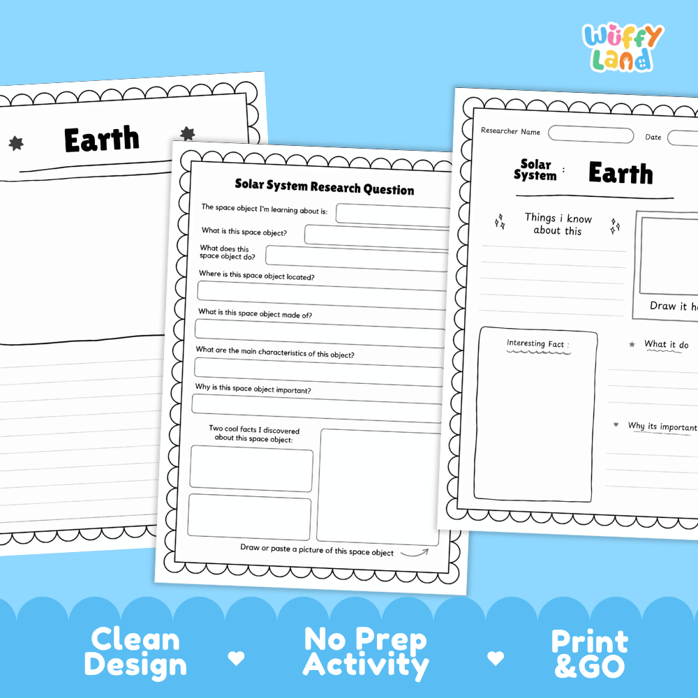 Earth Solar System Research Project Worksheets and Fact Sheet