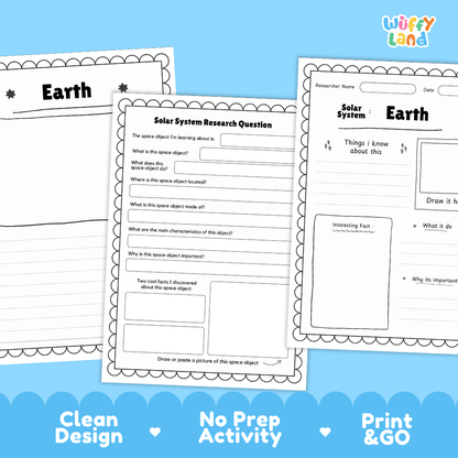 Earth Solar System Research Project Worksheets and Fact Sheet