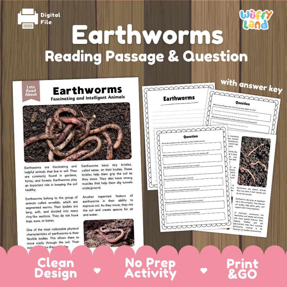 Earthworms Reading Passage and Questions Worksheets with Answer Key